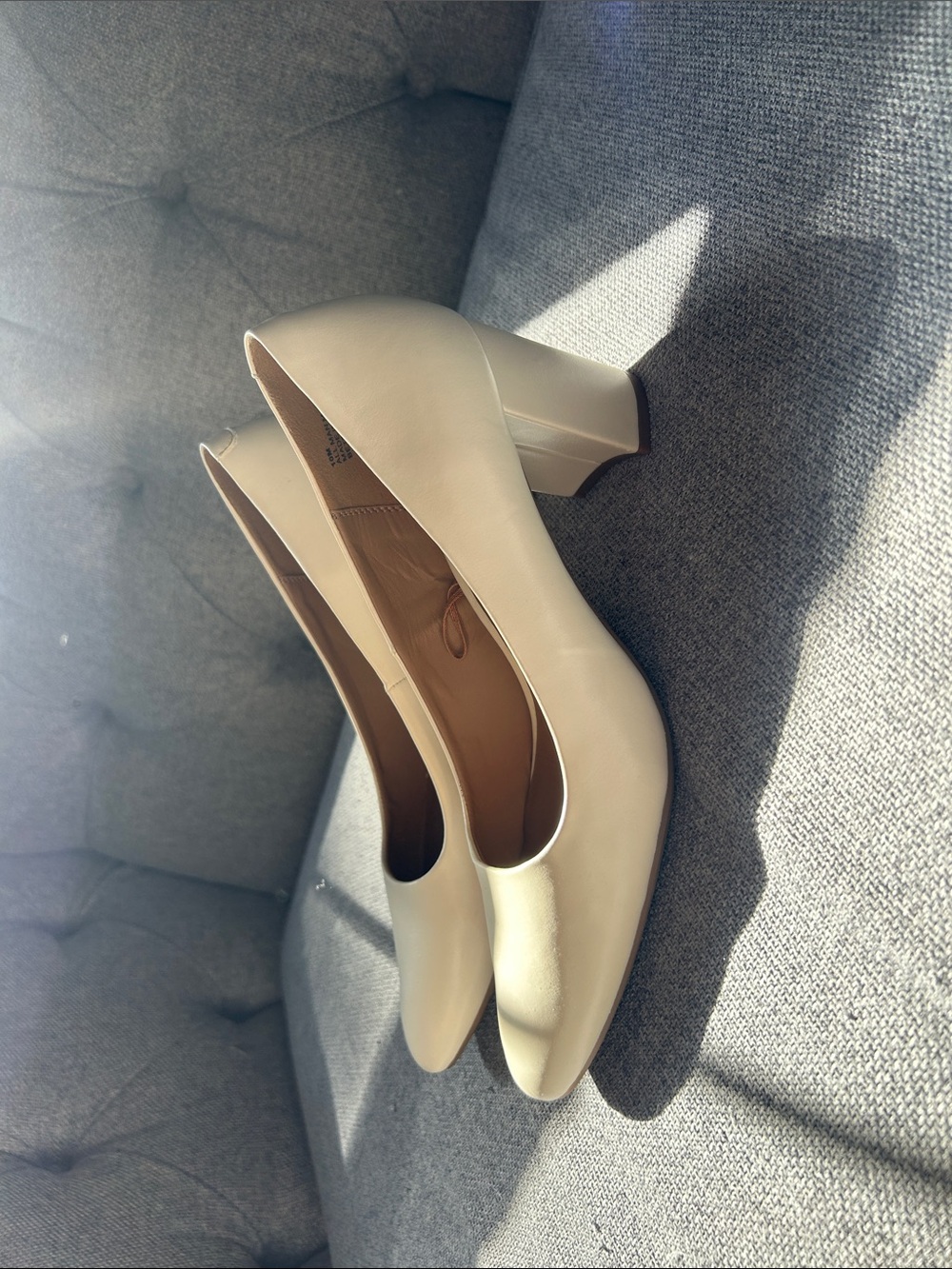 Women's Cream Almond-Toe Block Heels